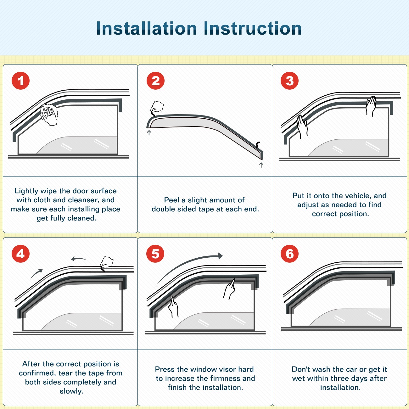 Wind Deflector For Chevy Cruze 2011-2015 Black 4pcs Tape-on Out-Channel