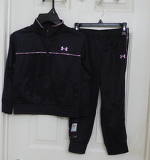 NWT 2pc Under Armour Black Zip Front Coat Purple Trim  Pants Set sz 4 5 or 6
