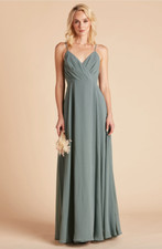 Birdy Grey Maxi Dress Sz Small Bridesmaid Green Spaghetti Chiffon Sea Glass Kaia