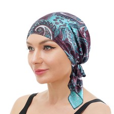 Pre-tied Women Turban Satin 2022 New Paisley Pattern Muslim Headband Soft Flexib