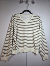 SPANX AirEssentials Striped Pullover Sweatshirt Large Beige Cream Womens L
