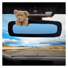 Cute Cartoon Car Rear View Mirror Cover, Elastic Plush Car Black-Brown Bear