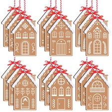 18 Pcs Christmas Gingerbread House Ornaments Wooden Gingerbread House Hanging...