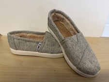 TOMS Kids Gray Tweed Faux Fur Lined Slip Casual Shoes - Size Youth 12