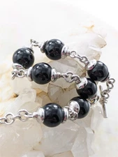 SJM Vintage Solid Sterling Silver Black Onyx Toggle Clasp Bracelet 22 Grams