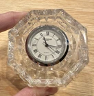 Vintage Waterford Clear Crystal Octagon Quartz Desk Clock Analog Roman Numerals