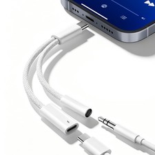 Denlane USB C to 3.5mm Audio Adapter for iPhone 15/16/17, C White