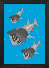 Basking Sharks in feeding on plankt Framed Wall Art Poster Canvas Print Picture