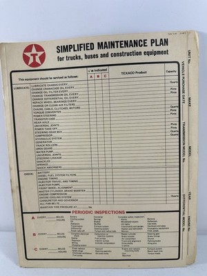 Texaco Gas & Oil Station LUBRICATION Form 1982 One Sheet