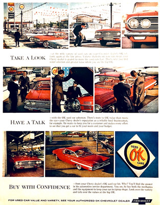 ok used cars chevy 60s 時計　看板　インパラ ベルエア s-l400.jpg