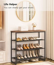 HOOBRO Shoe Rack 4 Tier Shoe Storage Organizer with 3 Oxford Fabric Shelves