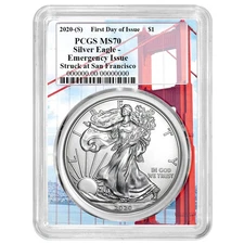 2020 (S) $1 1-oz American Silver Eagle PCGS MS70 Emergency Issue FDOI Golden