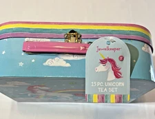 Jewelkeeper Unicorn Tea Set 15 Pcs Pretend Play Pot Cups Saucers Plates Tray