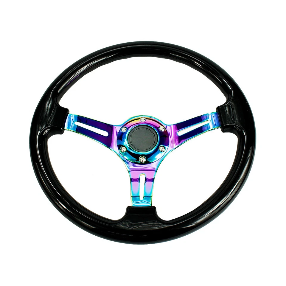 350mm 14inch Universal ABS Deep Dish Racing Steering Wheel Neo Chrome & Black - Image 4 of 4