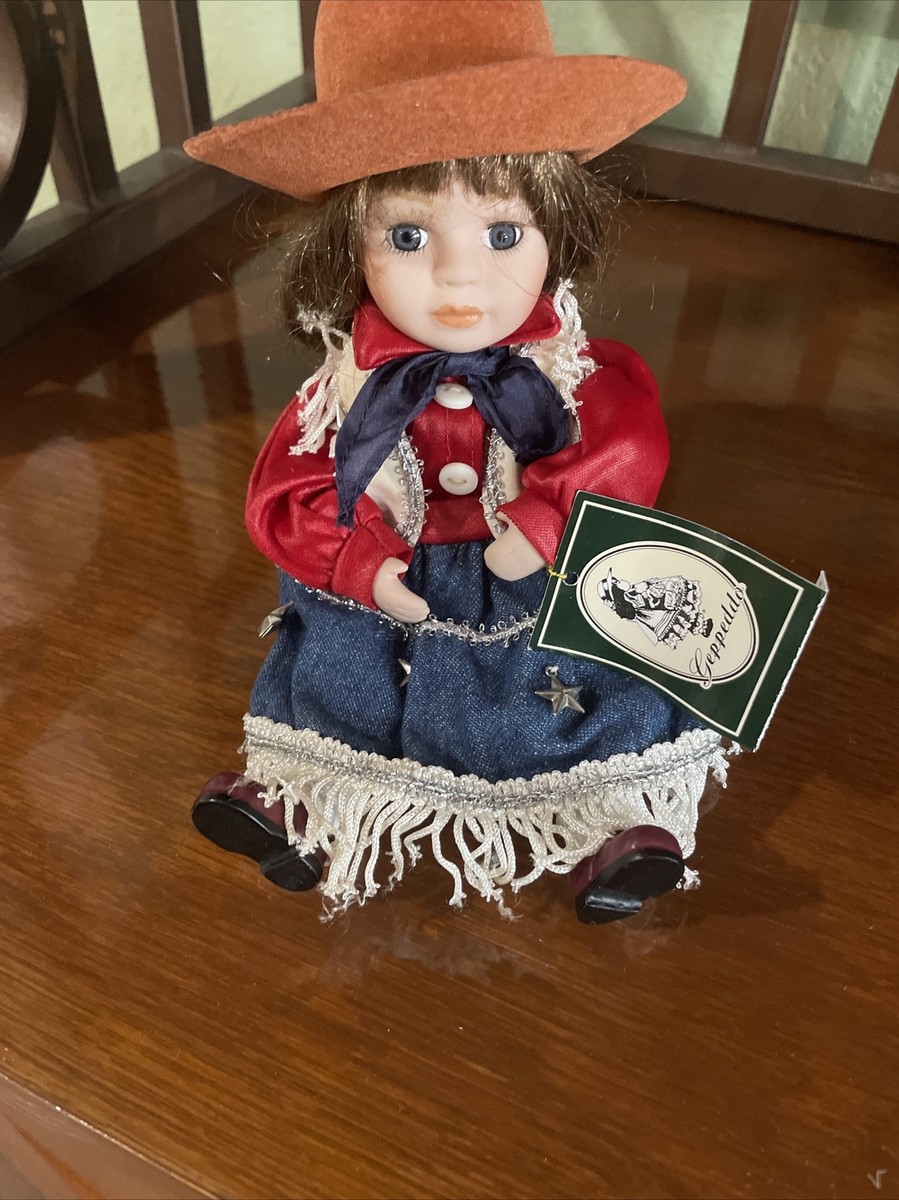 Rare Vintage Geppeddo Porcelain Doll American Cowgirl With Hat