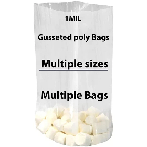 1Mil Expandable Gusseted Poly Bags Clear Polyethylene Multiple Sizes LDPE
