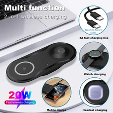 2In1 Wireless Charger Dock Charging Pad For Samsung Galaxy Watch 8/7 Z Flip7 S25