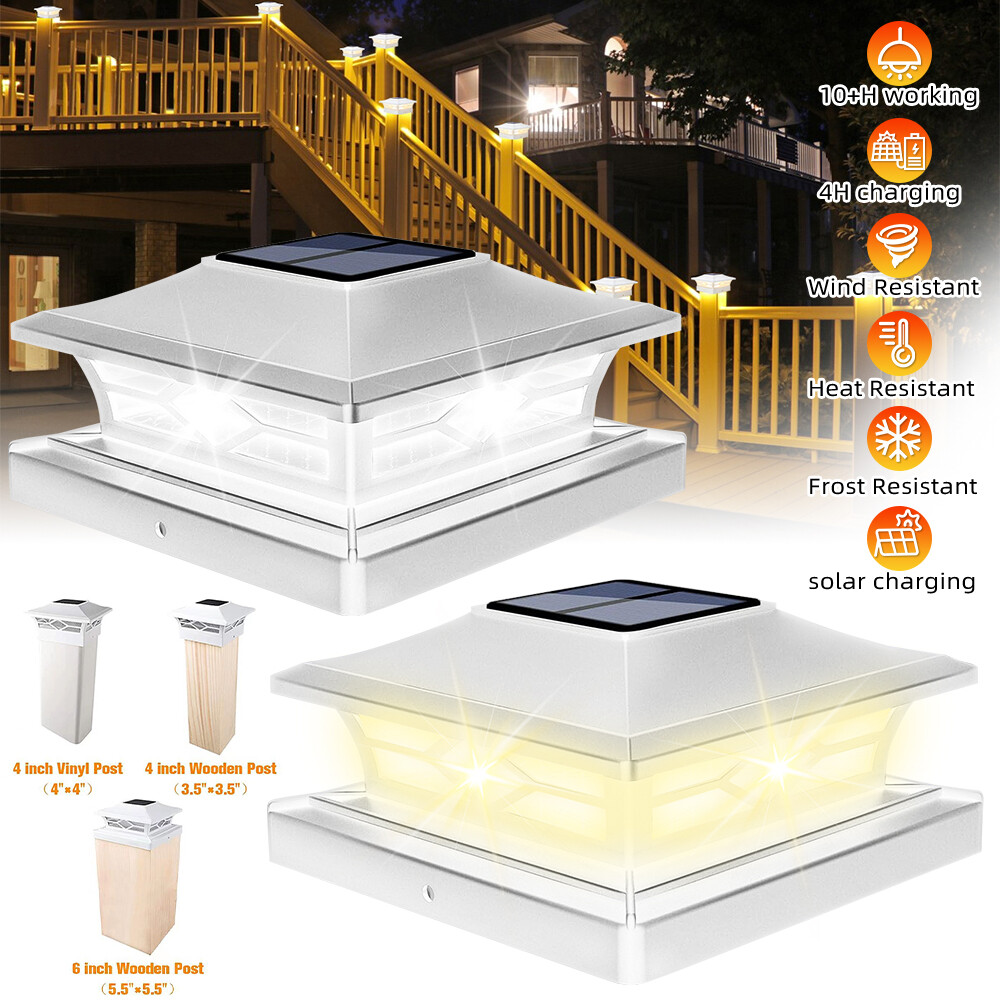 Bright Waterproof Solar Post Lights for Patio Fence Deck Caps 4x4 6x6