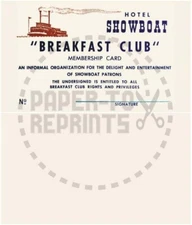 HOTEL SHOWBOAT BREAKFAST CLUB MEMBERSHIP CARD - VINTAGE REPRINT