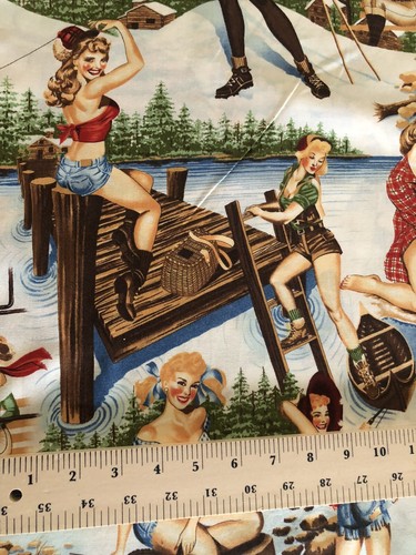 Alexander Henry Pin Up Fabric The Great Outdoors Rockabilly Retro Sexy Girls OOP - Picture 8 of 12