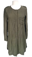 Madewell Womens 1/4 Button Up Shift Dress Size S Olive Green Crew Neck  233P
