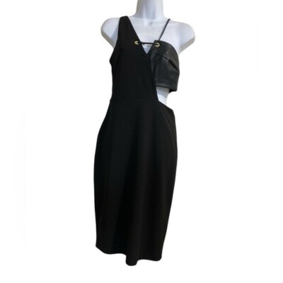 Express Elegant Black cutout Dress event vegan leather details casual women  6 | eBay