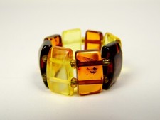 Baltic Amber Ring Size 7.5 Multicolor Yellow Cognac Brown Elastic Stretch 1142