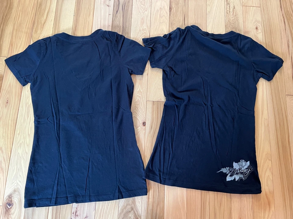 Fly Racing Women's Jr. Sz Small Black V-Neck Floral Wrench Chain T-Shirt - Image 4 of 4