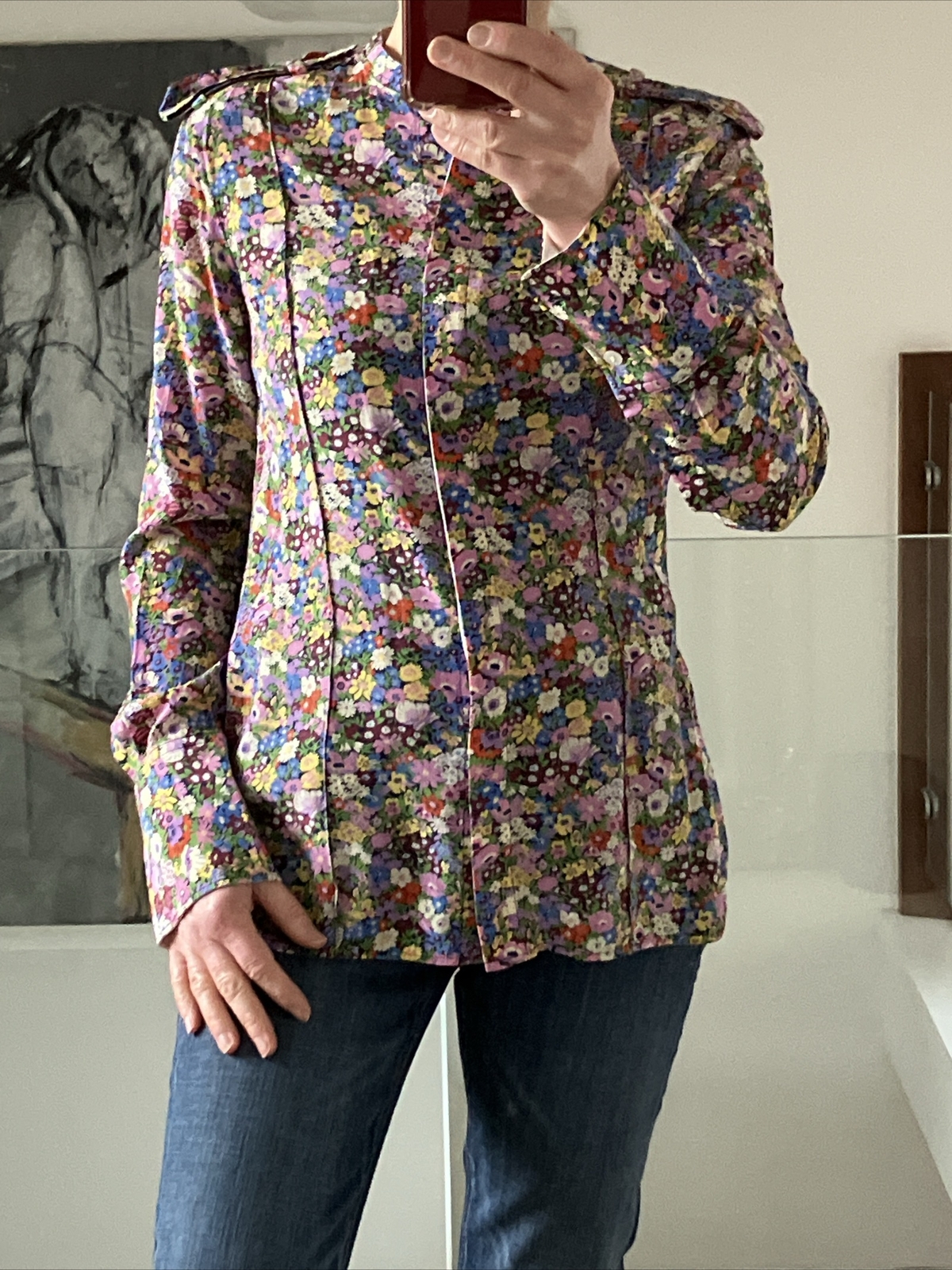 ARKET Floral Multi-Coloured Silk Blouse Shirt Long Sleeve Size 36