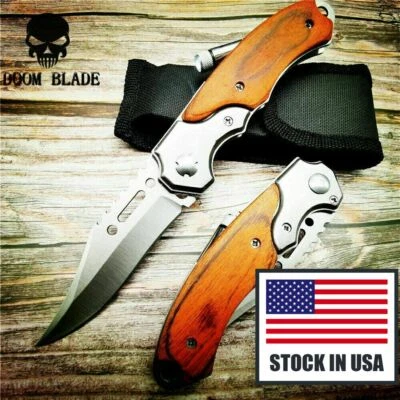 DOOM BLADE Assisted Blade Knives Pocket Tactical Folding Blade Knife Survival Hunting LED