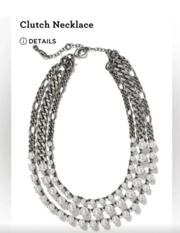 Nuevo collar sin asas Cabi nuevo en paquete #2200 plata sintética y perlas de imitación costaba $120