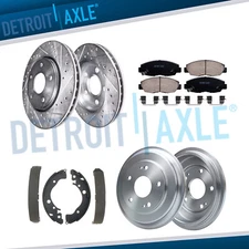 Front Drilled Rotors Brake Pads Rear Drum Shoes Kit for 2006 - 2011 Honda Civic