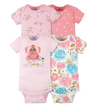 Baby Girl Lot of 4 Onesies Princess Carriage Floral NWT Gerber Newborn