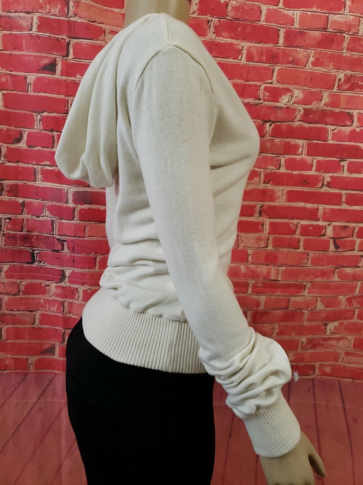 Manola Albertini Ivory Wool Blend Hooded Women's Sweater IT 42/US 8 Ribbed hem - Image 4 of 4