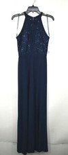 Morgan  Co Womens Lace Jersey Gown Sleeveless Side Slit Cutaway Sheer 5/6 98