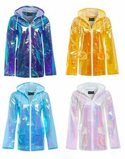 Womens Hooded Lightweight Zipped Neon Festival Jacket Kagool Raincoat Mac