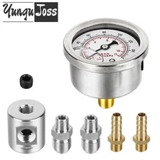 Liquid 0-160psi Fuel Pressure Gauge Regulator Gauge 1/8" NPT with 6AN Adapters