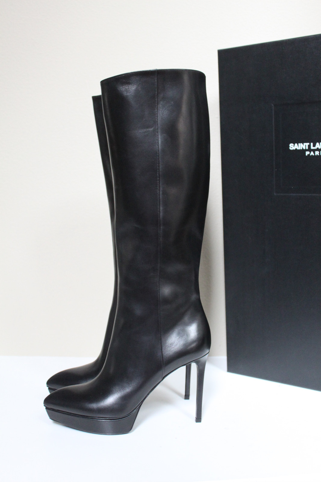 Scarpa stivali alti Saint Laurent Janis platform pelle nera nuova taglia 9 39 YSL