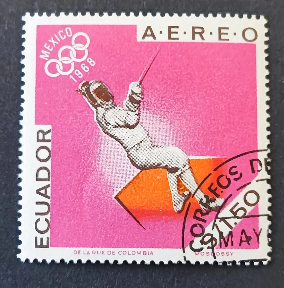 TIMBRE EQUATEUR CELLO ECUADOR 1968 JO JEUX OLYMPIQUES MEXICO DE LA RUE DE COLOMB - Photo 1/1
