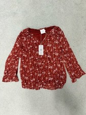 NWT Bohera Floral Ruffle V-Neck Top Red Orange Boho Chic XL