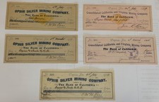 Virginia City Nevada Bank of California 5 Check Lot RN-X7 Ophir & Con California