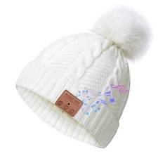 Bluetooth Beanie Hat Women with Headphones Sport Wireless Music Hat with Pomp...