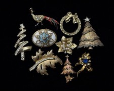 Vintage Repair Brooch Estate Jewelry Lot Of 9 Rhinestones Gold Tone Some Signed