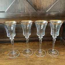 4 Mikasa Jamestown Crystal Wine Glasses Gold Trim 8 5/8" Tall T2703 Discontinued
