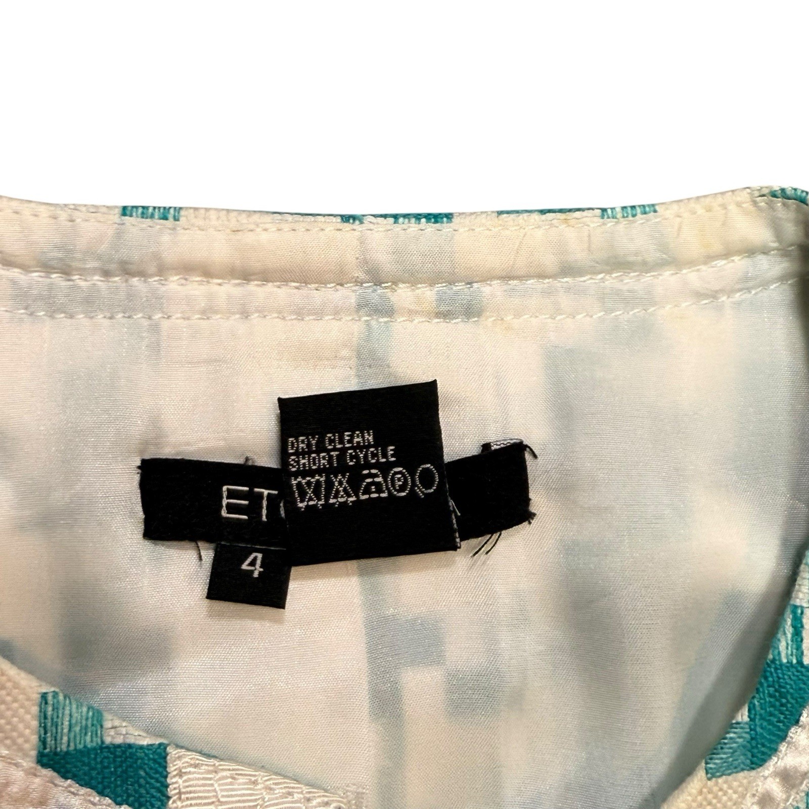 Etcetera Women’s Tweed Skirt Suit Set Size 4 Blue Green Cream Jacket & Skirt