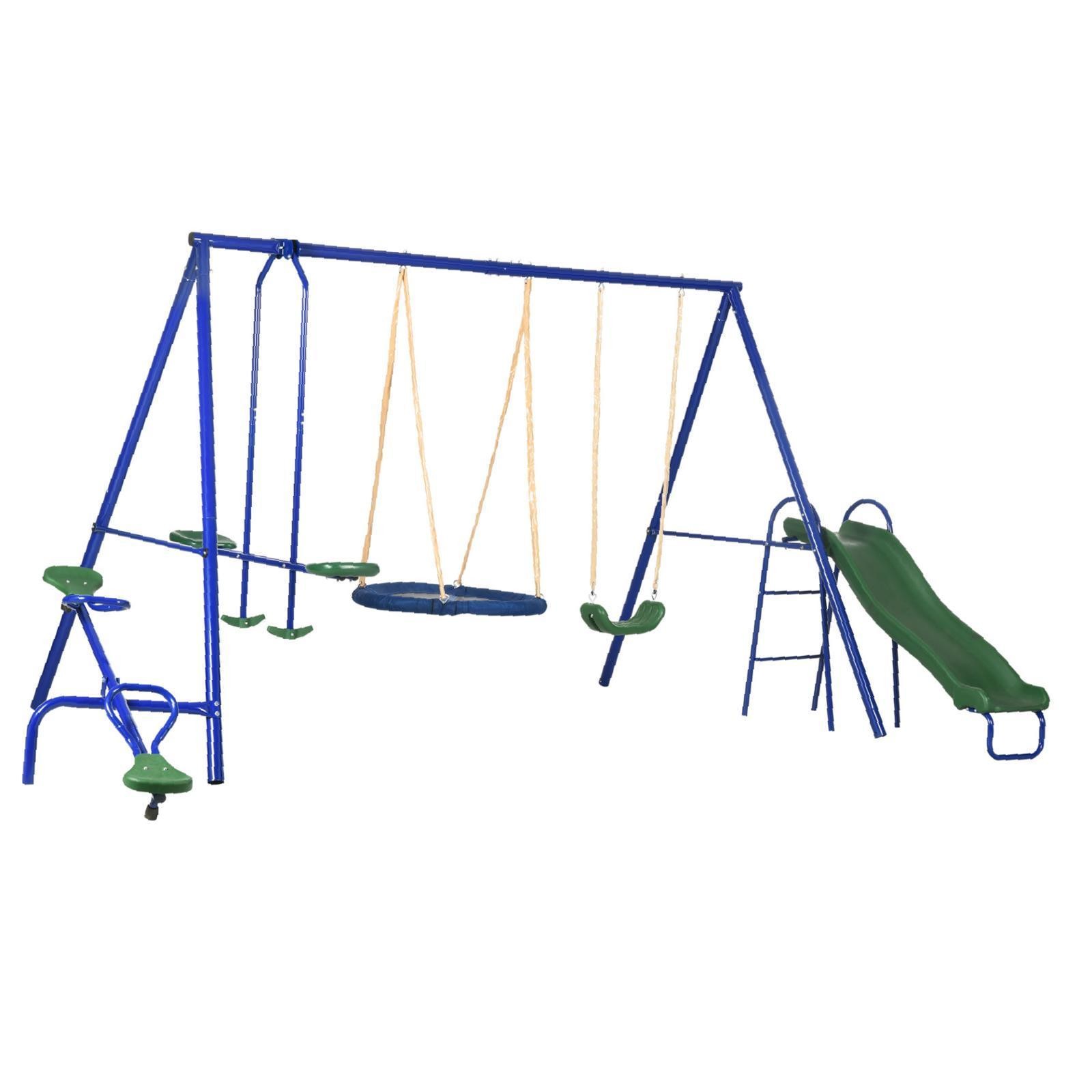 : 5-in-1 Backyard Swing Set With Slide, Seesaw,