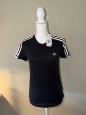 Adidas Women  s Black 3-Stripes Short Sleeve T-Shirt   Size Small NWT 