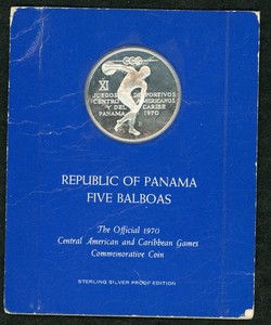 1970 central American & Caribbean Games 5 Balboa Silver Proof Edition