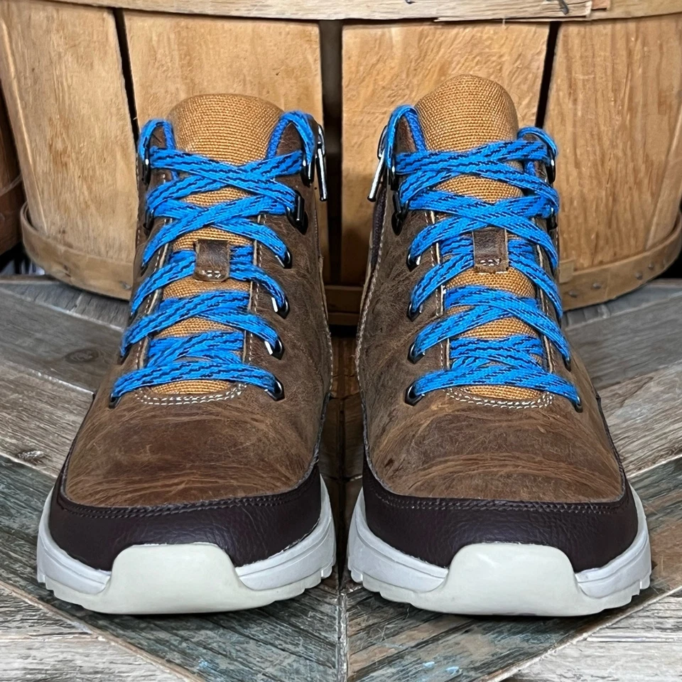 Clarks x Jack Nano Jaxton Run Brown Leather Blue Zip Up Laced Boots Boys Size 4 - Image 4 of 4