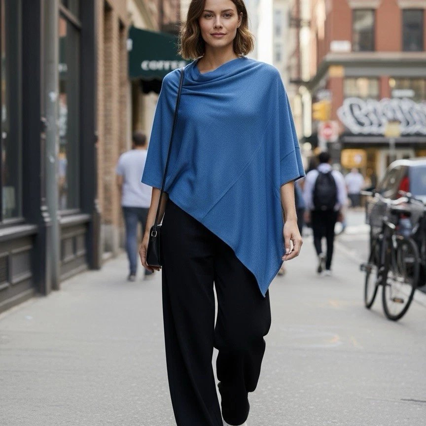 Top It Off Elsa 100% Bamboo Poncho Blue NWT One Size Boho Festival Classic
